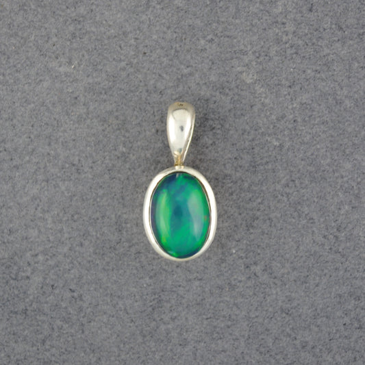 Sterling Silver Green  Ethiopian Opal Small Oval Pendant