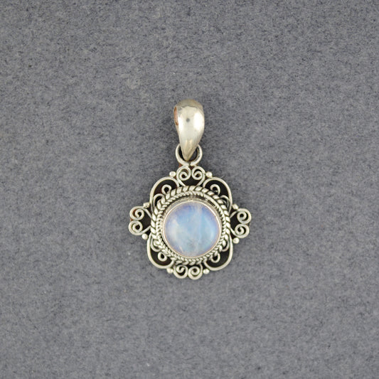 Sterling Silver Moonstone Swirl Border Pendant