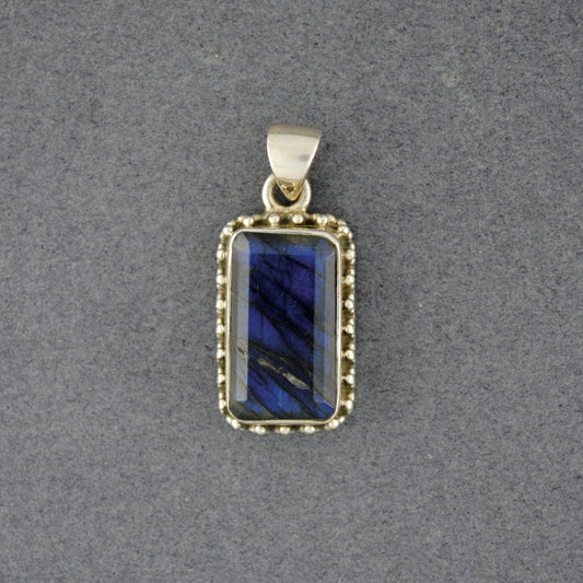 Sterling Silver Labradorite Dotted Rectangle Pendant