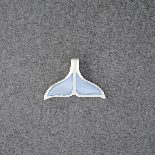 Sterling Silver Mini Blue Mother of Pearl Whale Tail Pendant