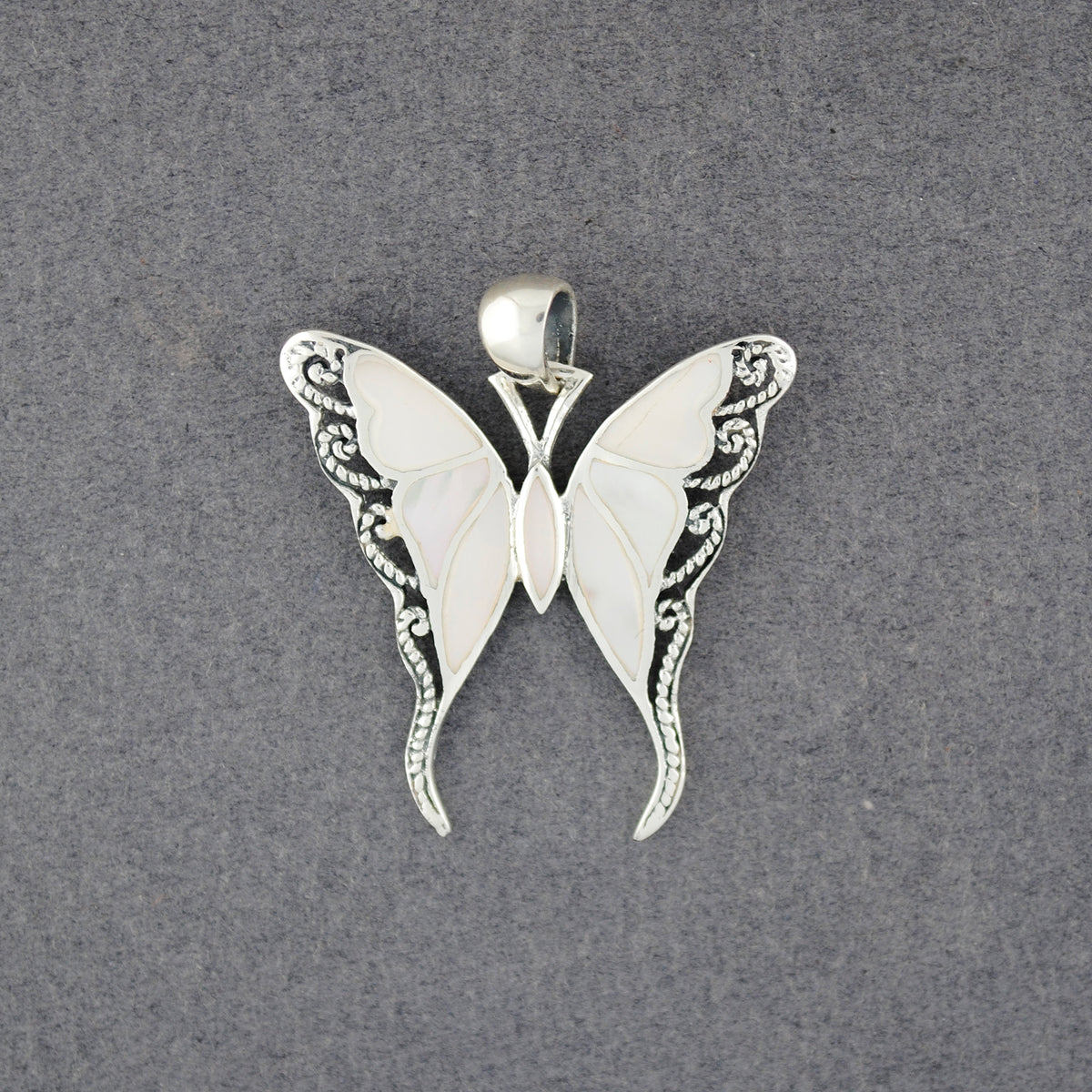 Sterling Silver Mother of Pearl Large Butterfly Pendant