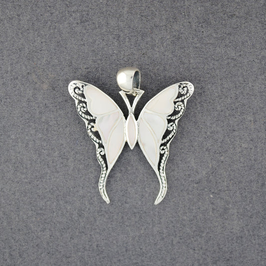 Sterling Silver Mother of Pearl Large Butterfly Pendant