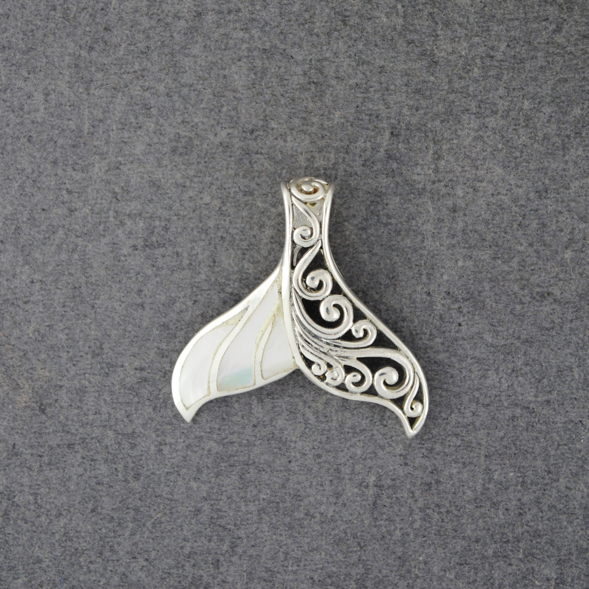 Sterling Silver Mother of Pearl Stylized Whale Tail Pendant