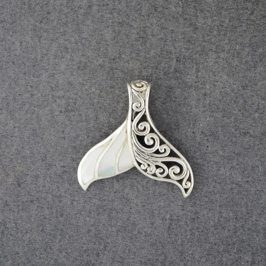 Sterling Silver Mother of Pearl Stylized Whale Tail Pendant
