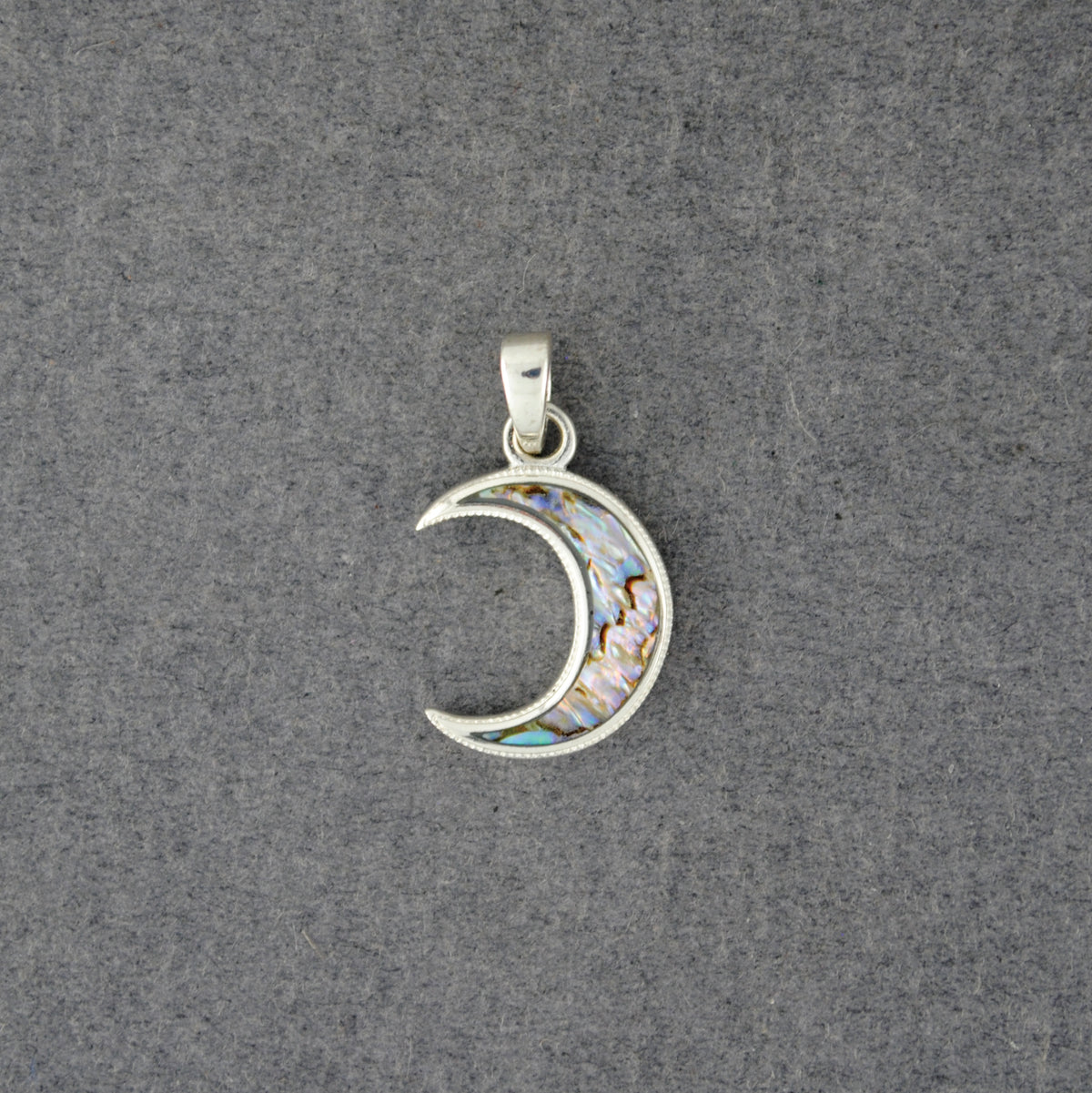 Sterling Silver Abalone Crescent Moon Pendant