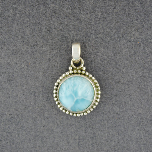 Sterling Silver Larimar Dotted Circle Pendant