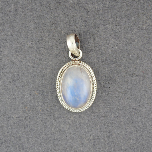 Sterling Silver Rainbow Moonstone Medium Oval Pendant