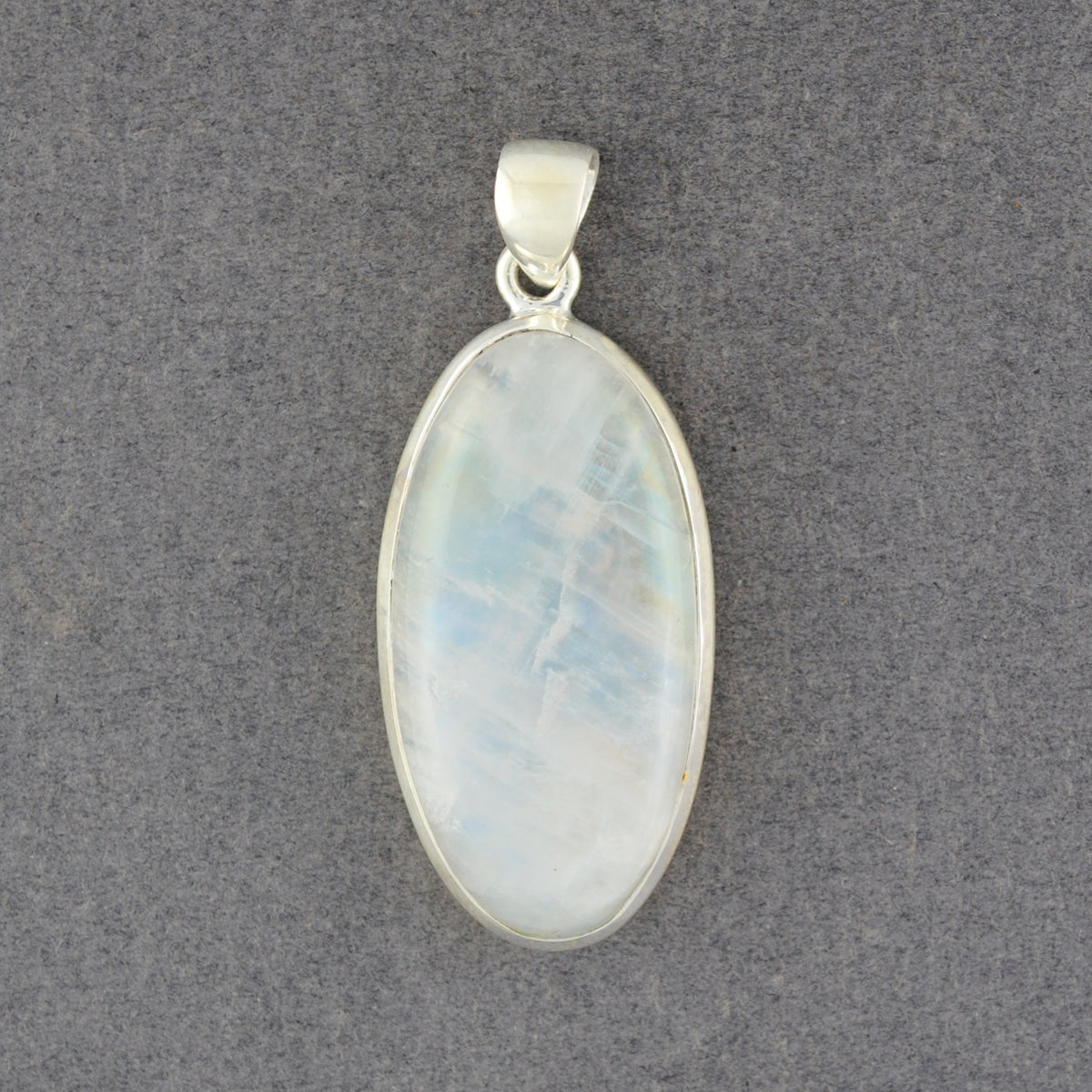 Sterling Silver Large Rainbow Moonstone Oval Pendant