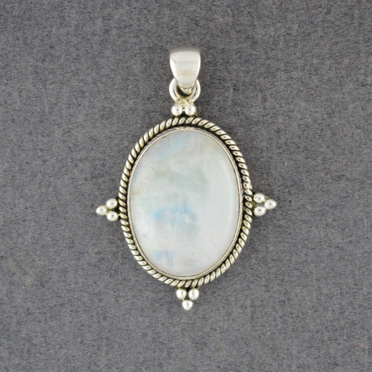 Sterling Silver  Rainbow Moonstone Twist & Dots Oval Pendant