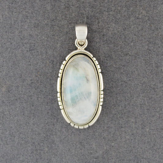 Sterling Silver Rainbow Moonstone Notched Oval Pendant