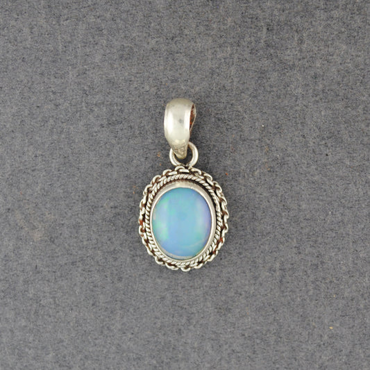 Sterling Silver Opal Antiqued Oval Pendant