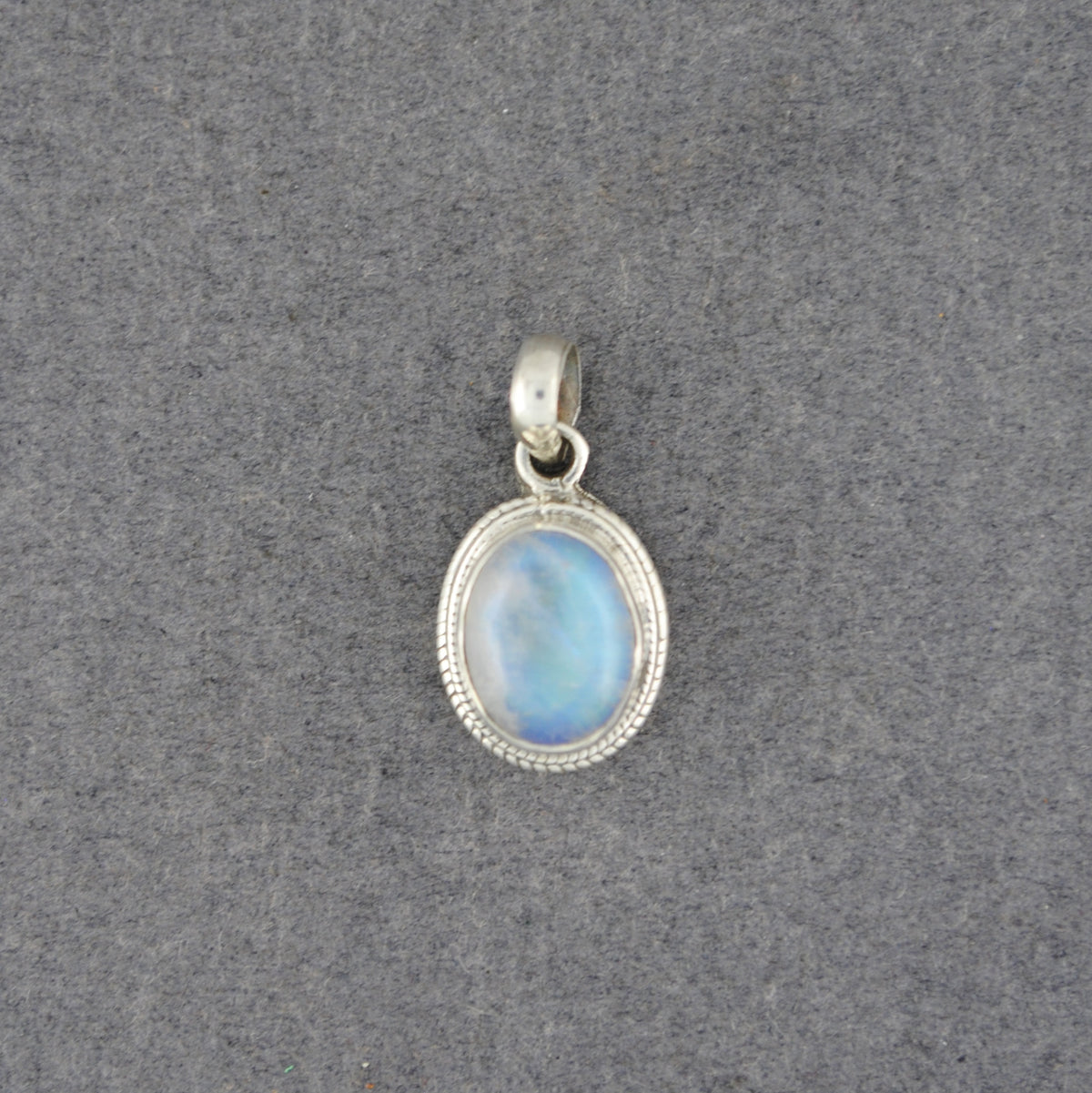 Sterling Silver Rainbow Moonstone Small Oval Pendant