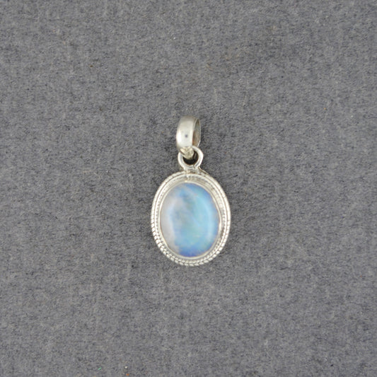 Sterling Silver Rainbow Moonstone Small Oval Pendant
