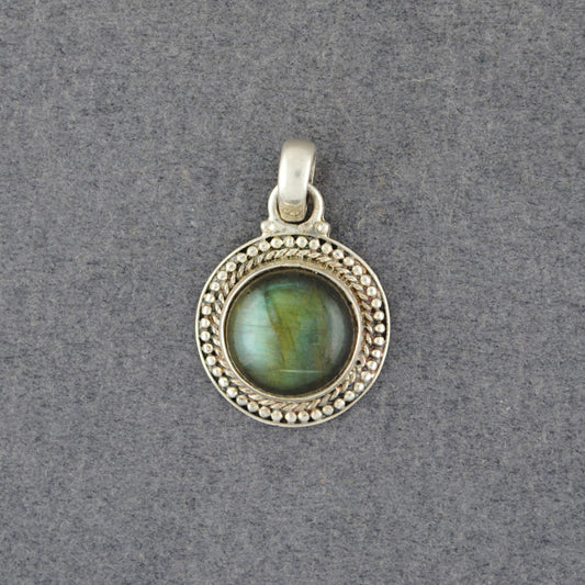 Sterling Silver Labradorite Medium Dotted Circle Pendant