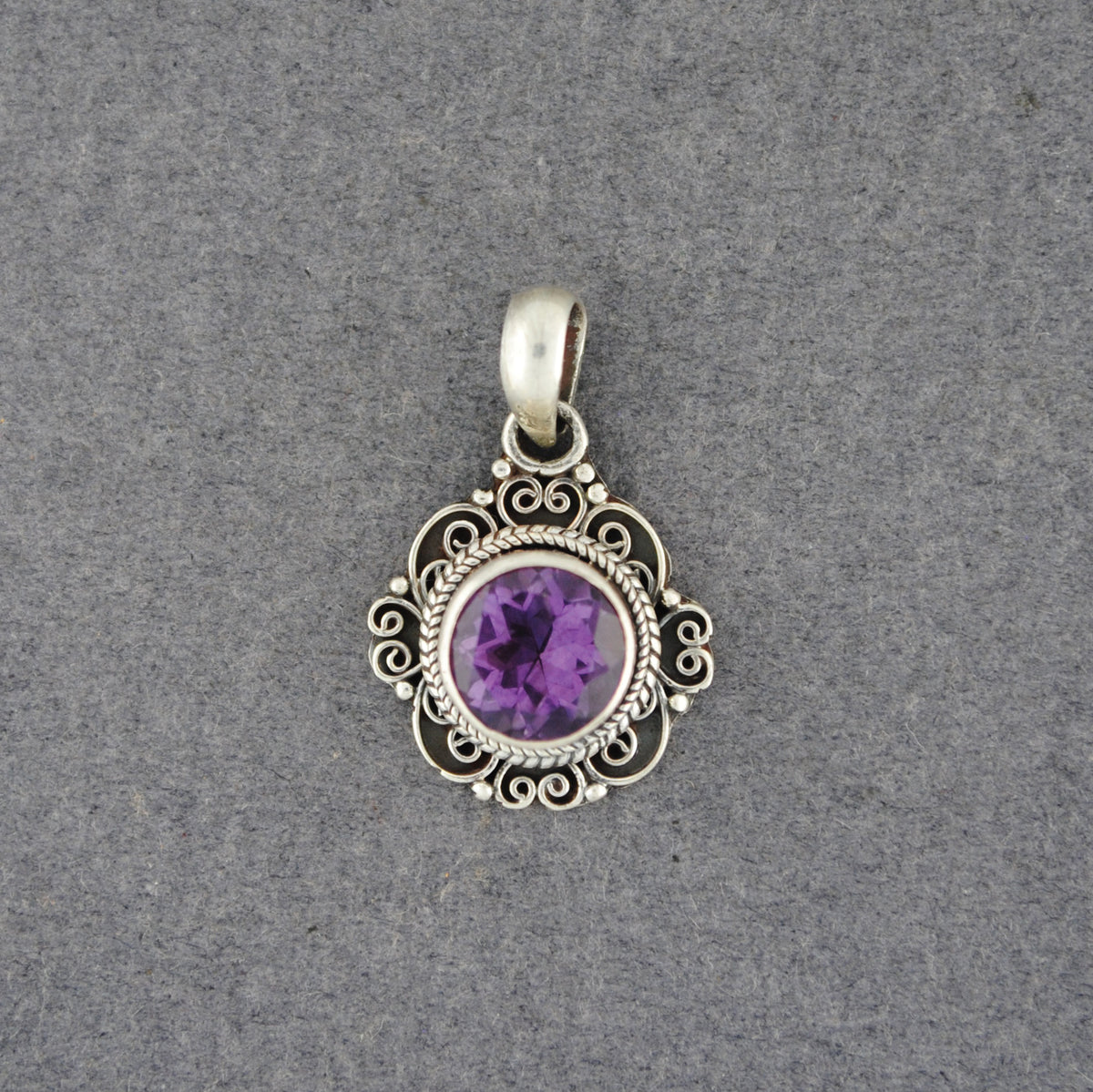 Sterling Silver Amethyst Fancy Circle Pendant