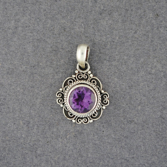 Sterling Silver Amethyst Fancy Circle Pendant