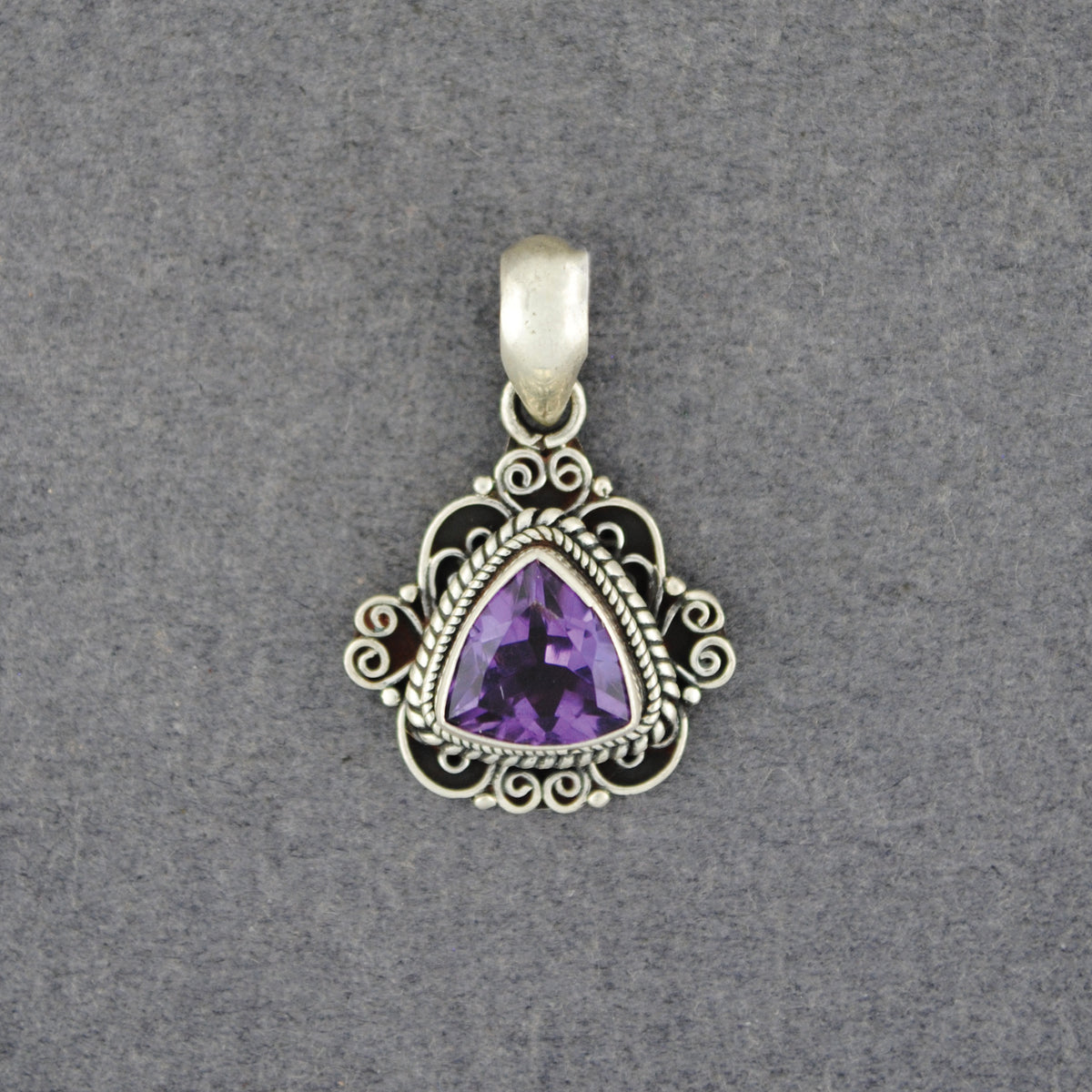Sterling Silver Amethyst Fancy Triangle Pendant