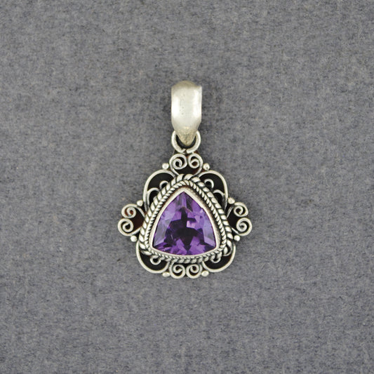 Sterling Silver Amethyst Fancy Triangle Pendant