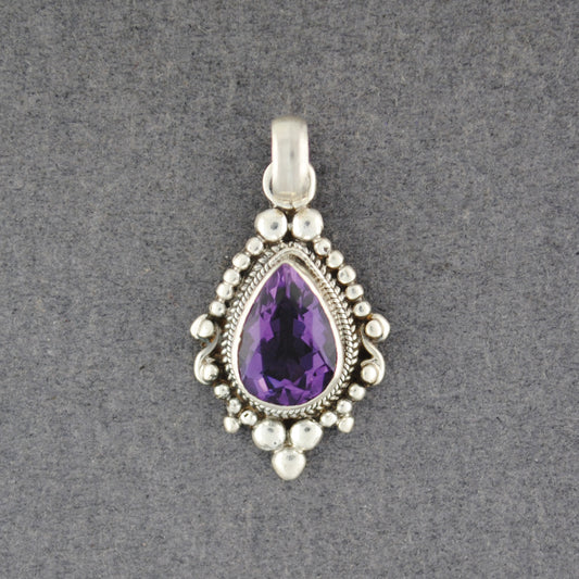 Sterling Silver Amethyst Fancy Teardrop Pendant
