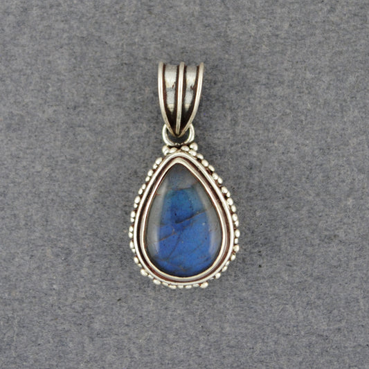 Sterling Silver Labradorite Dotted Teardrop Pendant