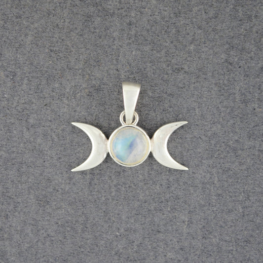 Sterling Silver Rainbow Moonstone Moon Phases Pendant