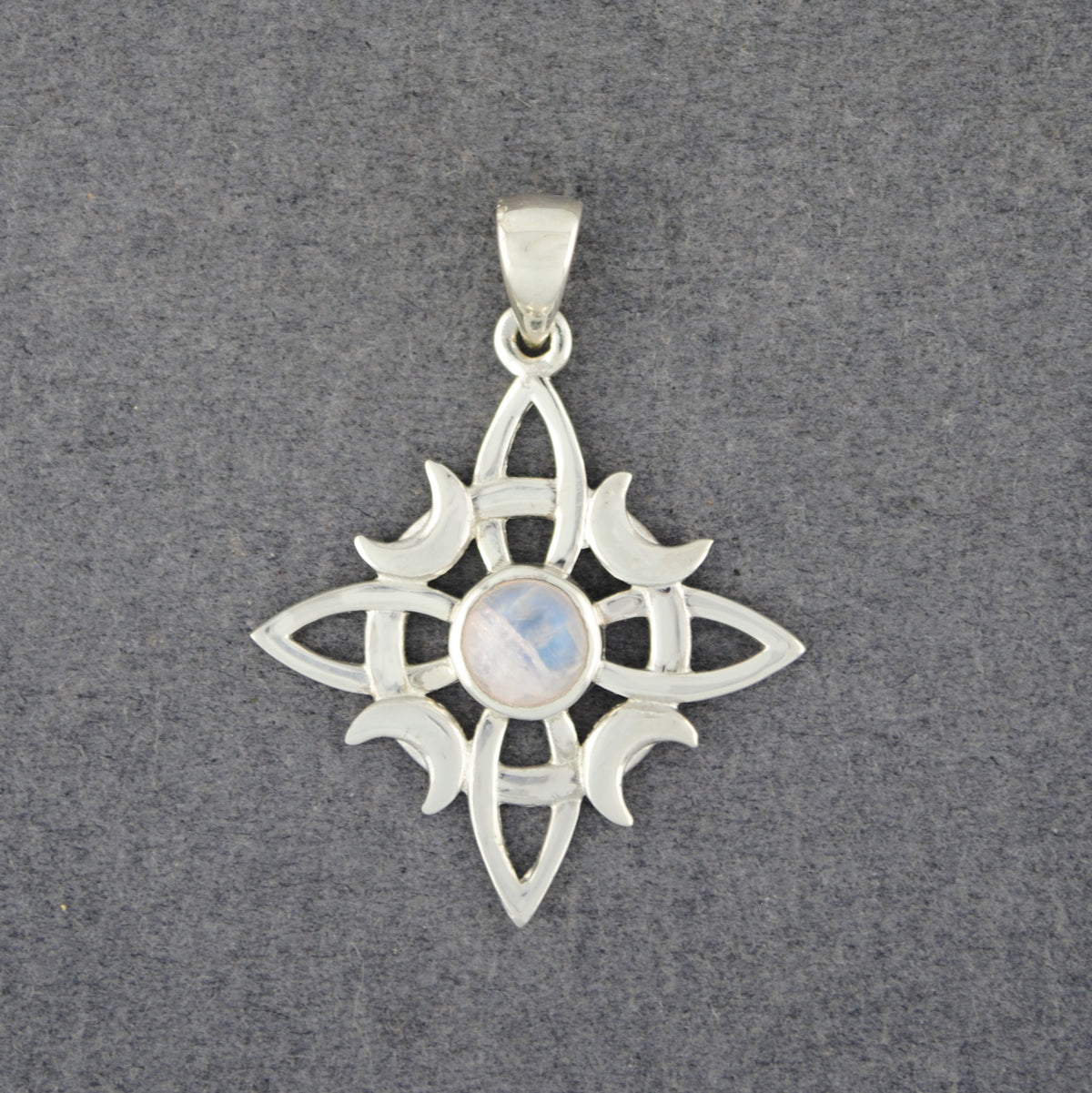 Sterling Silver Rainbow Moonstone Moon Mandala Pendant