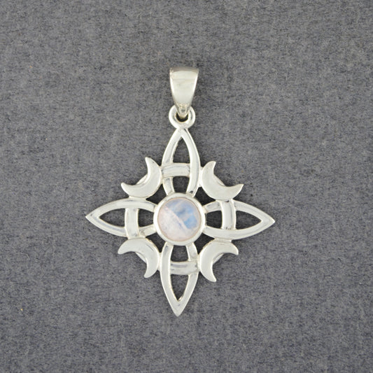 Sterling Silver Rainbow Moonstone Moon Mandala Pendant