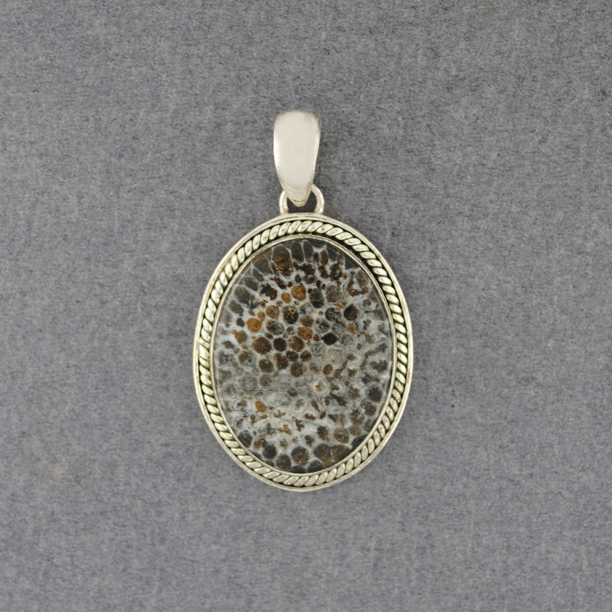Sterling Silver Dinosaur Bone Small Oval Pendant