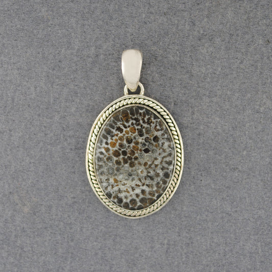 Sterling Silver Dinosaur Bone Small Oval Pendant