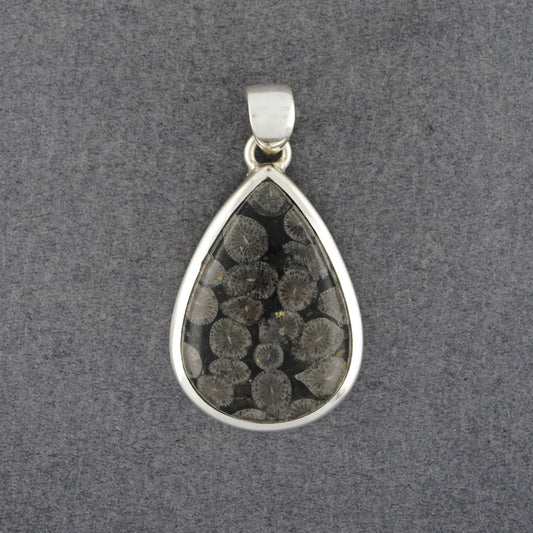 Sterling Silver Seabed Fossil Small Teardrop Pendant