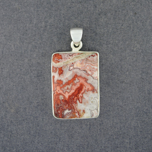 Sterling Silver Crazy Lace Agate Small Rectangle Pendant