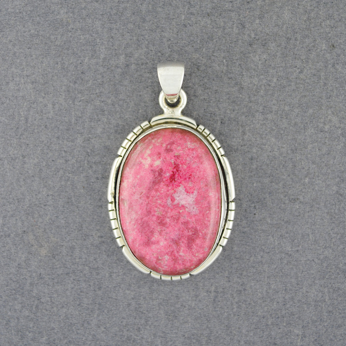 Sterling Silver Pink Thulite Notched Oval Pendant