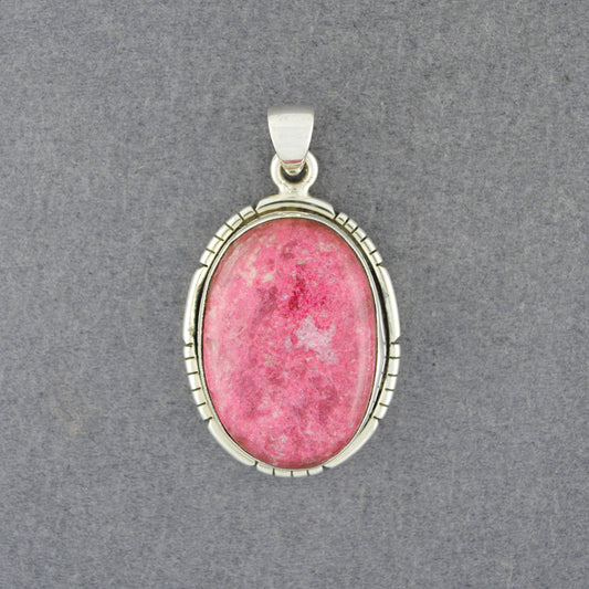 Sterling Silver Pink Thulite Notched Oval Pendant