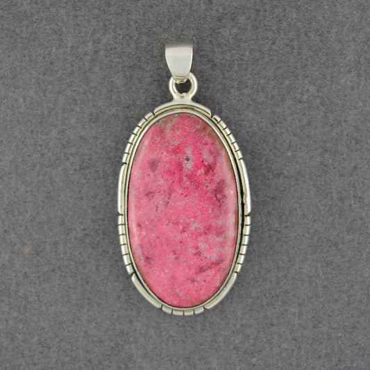 Sterling Silver Pink Thulite Large Notched Oval Pendant