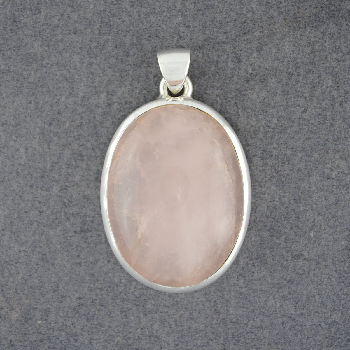 Sterling Silver Rose Quartz Wide Oval Pendant