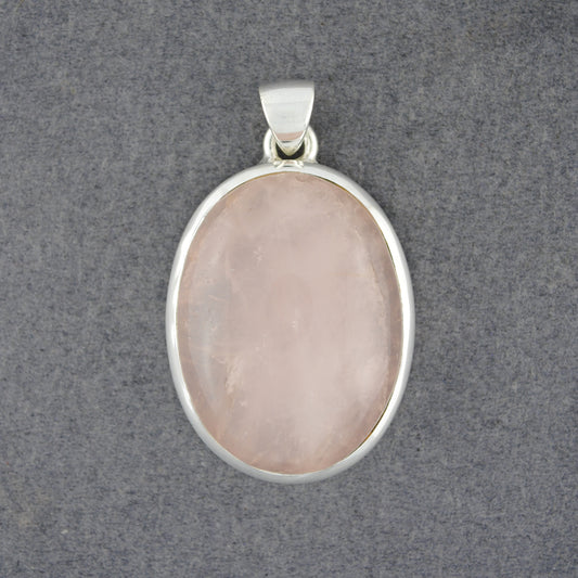 Sterling Silver Rose Quartz Wide Oval Pendant