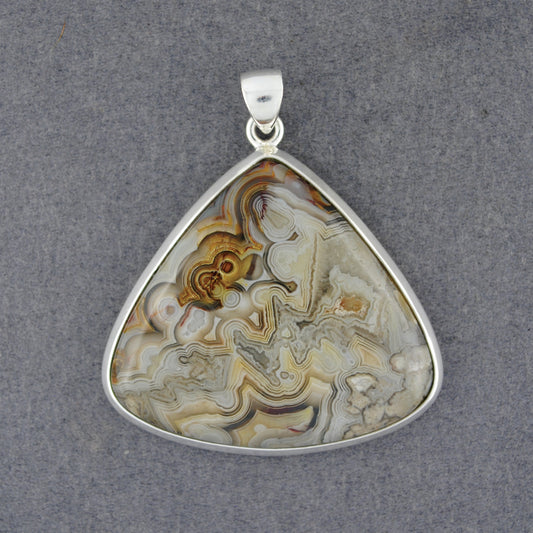 Sterling Silver Crazy Lace Agate Wide Triangle Pendant