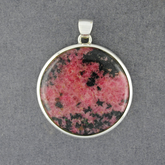 Sterling Silver Rhodonite Large Circle Pendant