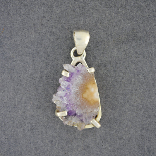 Sterling Silver Amethyst Stalacite Half Slice  Pendant