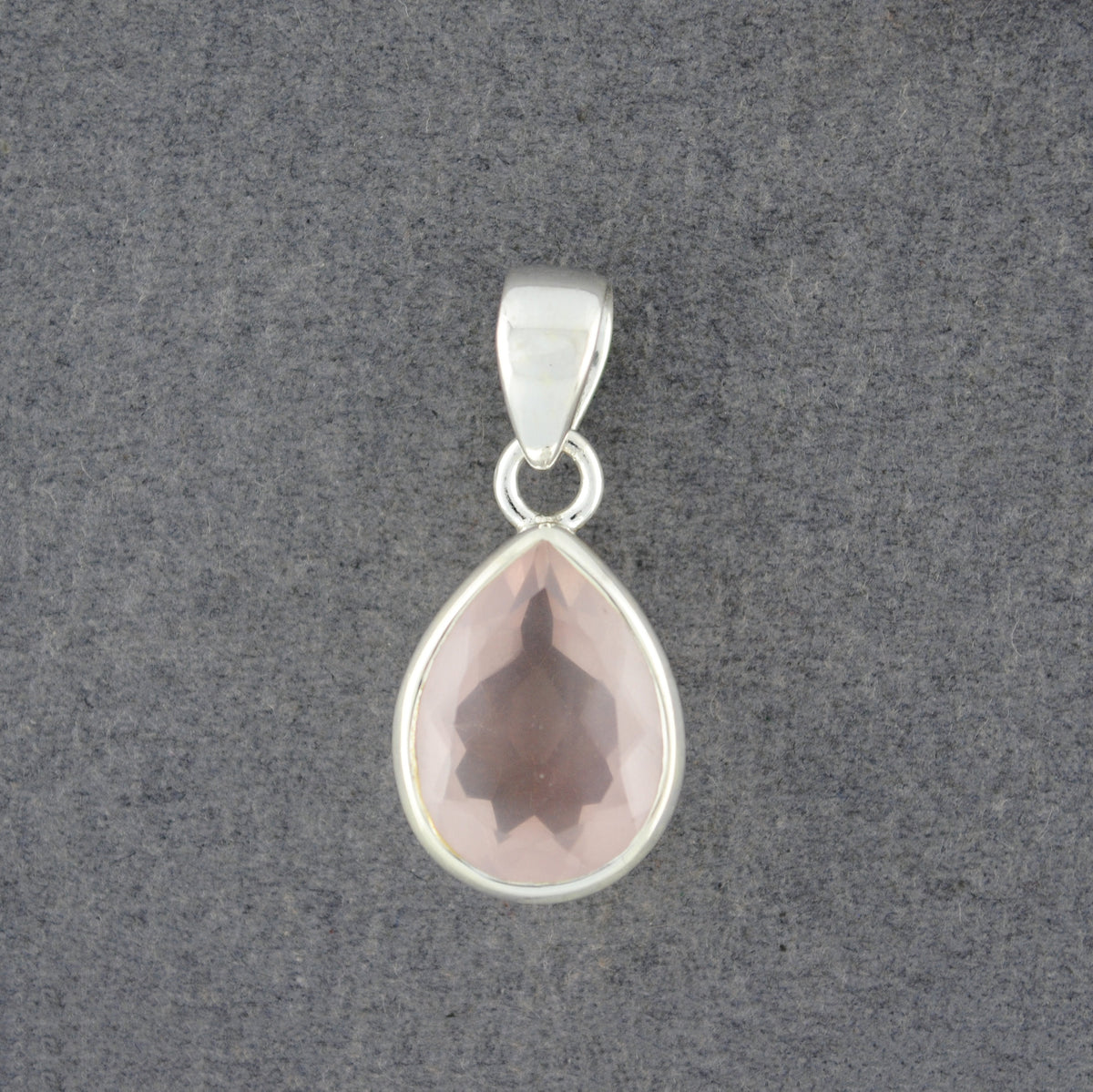 Sterling Silver Rose Quartz Faceted Teardrop Pendant