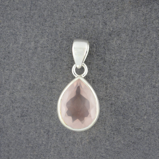 Sterling Silver Rose Quartz Faceted Teardrop Pendant