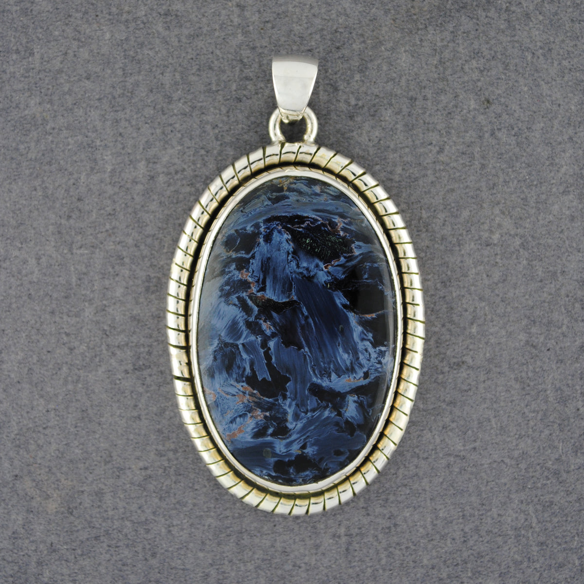 Sterling Silver Pietersite Twisted Oval Pendant