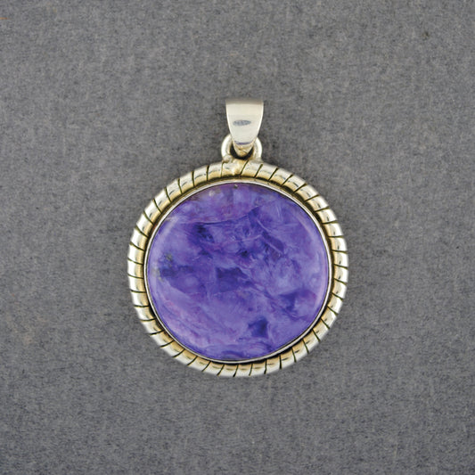 Sterling Silver Charoite Twisted Circle Pendant