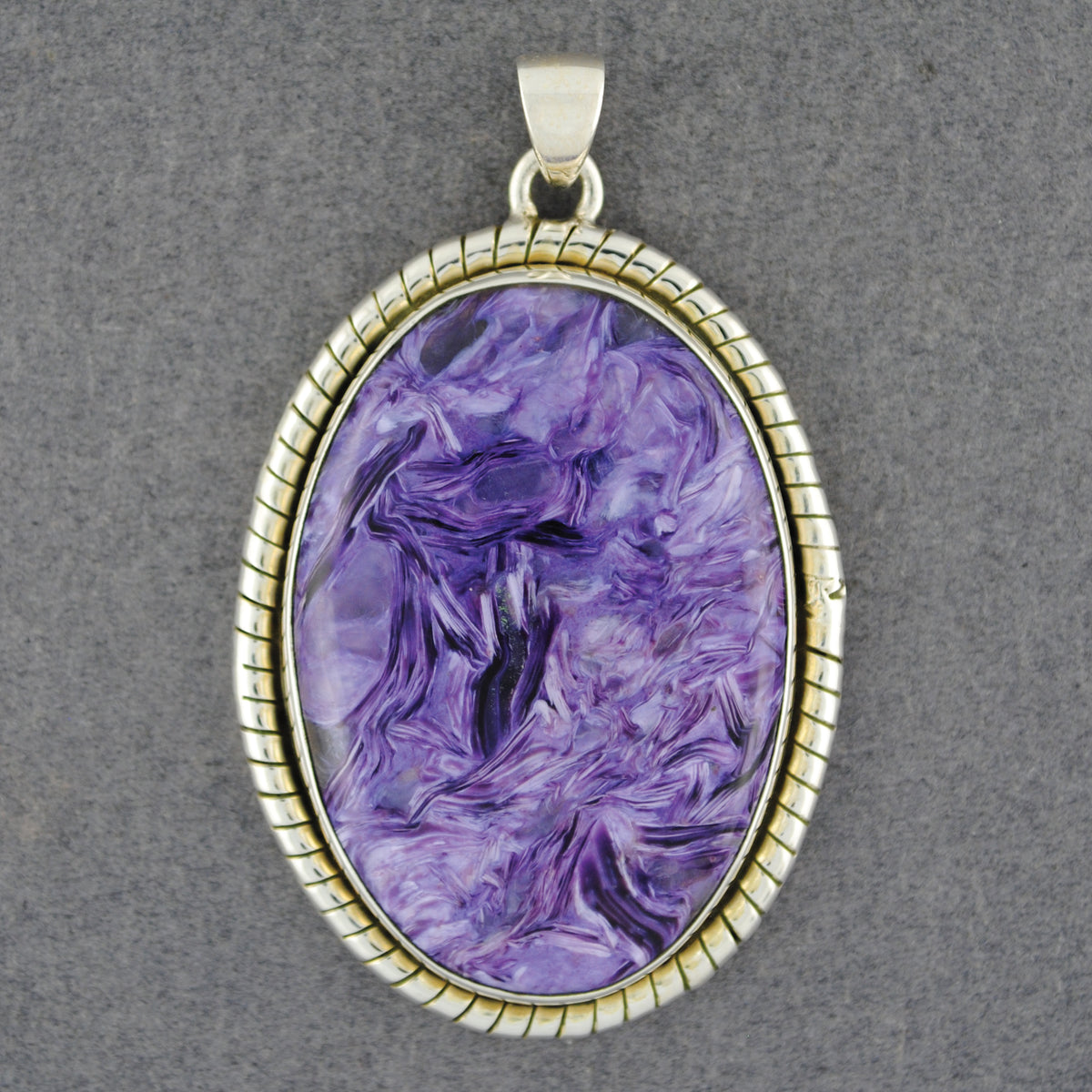 Sterling Silver Charoite Large Twisted Oval Pendant