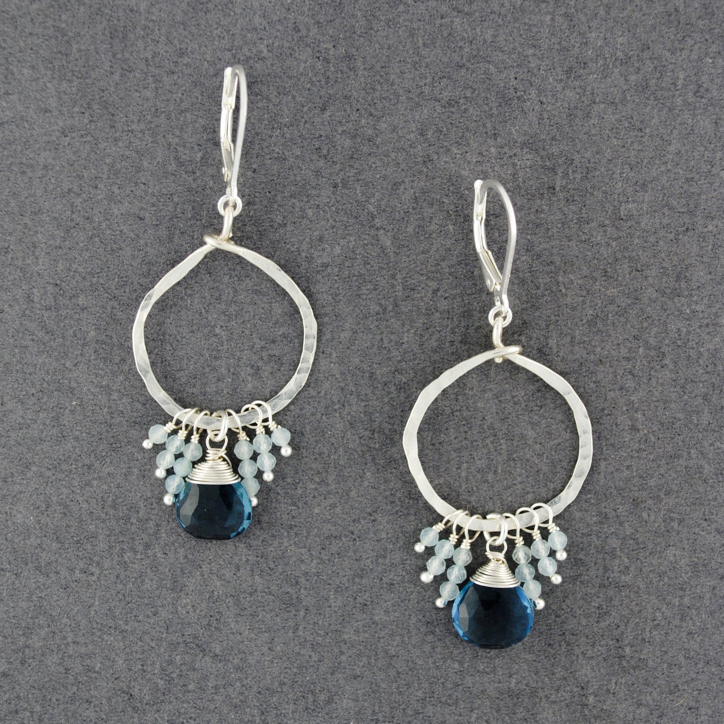 Sterling Silver Hammered Circle Blue Topaz & London Blue Topaz Earrings