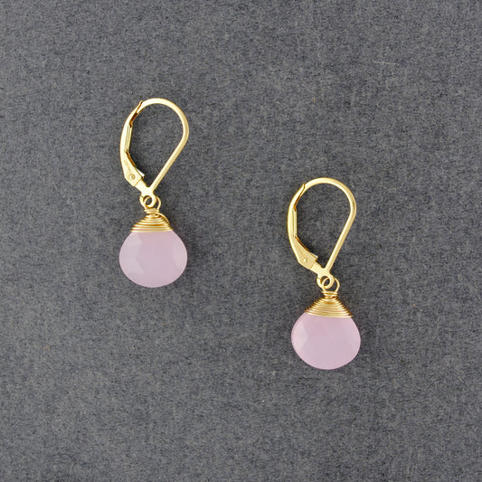 14K Gold Filled Pink Chalcedony Drop Earrings