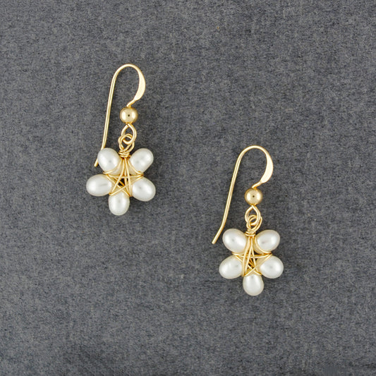 14K Gold Filled White Pearl Flower Earrings
