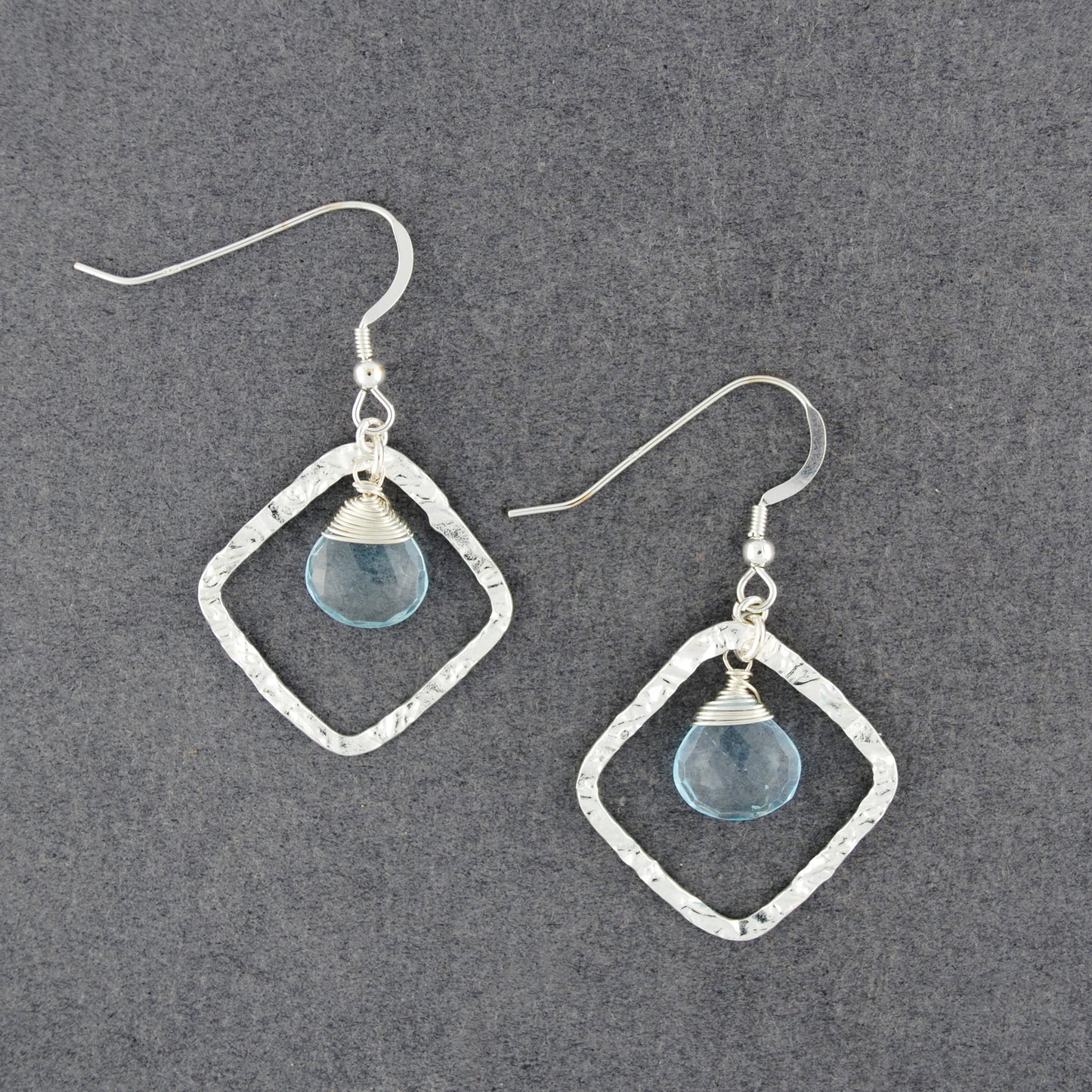 Sterling Silver Hammered Diamond Blue Topaz Earrings