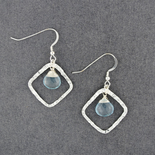 Sterling Silver Hammered Diamond Blue Topaz Earrings