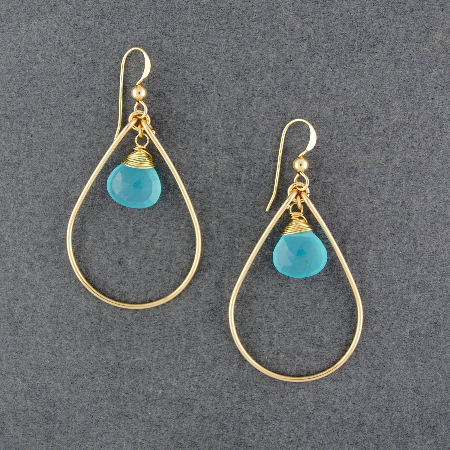 14KGF Seafoam Chalcedony Teardrop Earrings